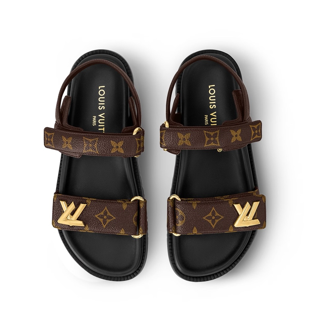 Louis Vuitton Monogram Brown and Gold Sandals
